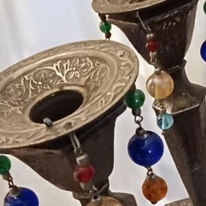 Elegant Silver Candle Holder with Multicolor Accents